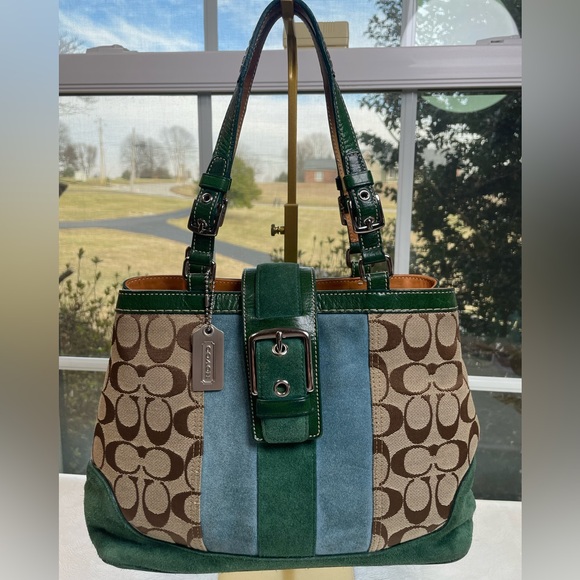 Coach Handbags - Coach Vintage Hamptons Signature Suede Stripe Satchel